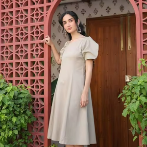 Indian Supplier Fashion Women Cotton Flex <b>Dress</b> in Soft Mocha Comfortable Knee-Length <b>Dress</b> with Flowy Fit for <b>Travel</b> or Lounge - Product Image 5