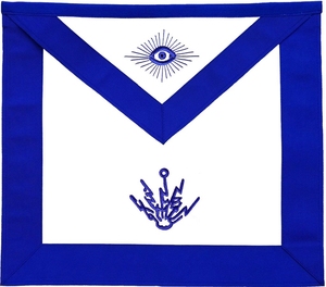Tablier maçonnique avec symbole œil triangulaire bleu, broderie dorée Z, bordure en satin artisanal, simple face - Product Image 6