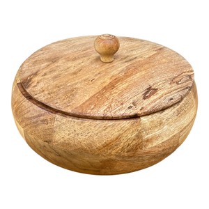 Eco-Friendly Mango Wood Chapati Box with <b>Lid</b> Casseroles Hand Dishware with knob and handmade polished - Product Image 4