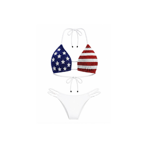 Bikini Blanco con Cuentas para Mujer, con Bordado Personalizado y Escote Halter, Traje de Baño de Tela de Algodón/Spandex de Alta Calidad - Product Image 1