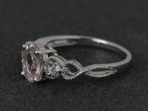 แหวนหมั้นมอร์แกไนต์ทรงรี พลอยมอร์แกไนต์สีชมพู แหวนเงินสำหรับผู้หญิง เครื่องประดับชั้นดี - Product Image 5