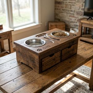 Bela - Soporte Elevado para Comedero de Perro, Hecho a Mano con Madera, con Cajón de Almacenamiento, Comedero Rústico para Mascotas, Estación de Alimentación Doble Elevada - Product Image 2