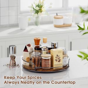 Lot de 2 plateaux tournants en bois pour armoire de cuisine, organisateur de rangement de table 9-10 compartiments - Product Image 2