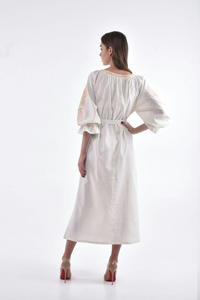 Robe maxi en coton pour femme, style bohème chic, avec broderie florale, coupe ample, taille à nouer, manches 3/4, robe décontractée - Product Image 3