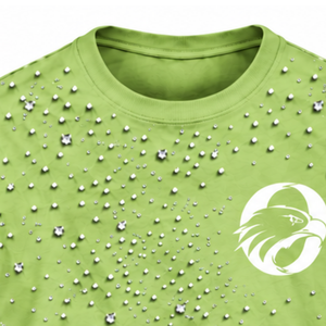 T-shirt unisexe vert clair orné de perles, manches courtes, col rond, perles décoratives, pour un style streetwear et décontracté. - Product Image 3