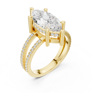 Classic <b>Split</b> Shank 14K Yellow Gold IGI Certified Lab Grown Diamond 3 CT Marquise Cut Anniversary Wedding Engagement Halo <b>Ring</b> - Product Image 3