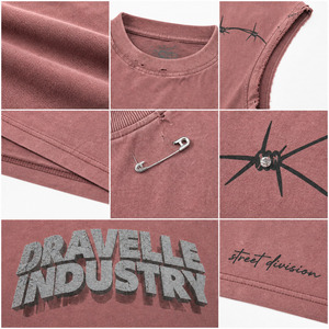 Camiseta sin mangas Y2K al por mayor, estilo muscle fit, de algodón lavado, estilo streetwear, con gráfico de alambre de púas y logo estampado en relieve - Product Image 6