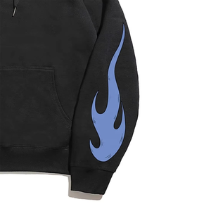 Sudadera con Capucha Negra para Hombre, Talla Grande, de Algodón French Terry, con Estampado de Llamas Azules, Estilo Casual Urbano - Product Image 4