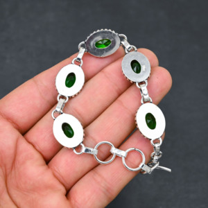 <b>Adjustable</b> 925 Sterling <b>Silver</b> Bohemian <b>Bracelet</b> Faceted Green Apatite Gemstone Fine Chain Link Jewelry Christian Women Gift - Product Image 3