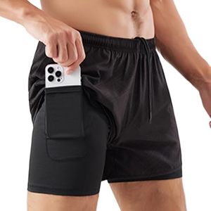 Custom Logo Men's Double <b>Layer</b> <b>Mid</b> Waist Drawstring Closure Spandex/Cotton Breathable Sports Athletic Workout Running Gym Shorts - Product Image 1