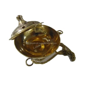 Quemador de carbón de incienso de Metal en relieve chapado en oro antiguo de calidad al por mayor embalaje de caja de aroma de sándalo colgante de madera Irregular - Product Image 4