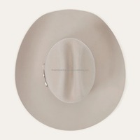 Sombrero de fieltro de lana gris claro estilo vaquero occidental para hombre y mujer, con ala ancha plateada, casual, para exteriores, clásico de invierno, hecho a mano.