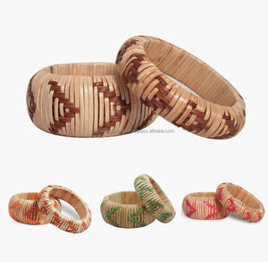 Pulsera gruesa hecha a mano trenzada de mimbre de paja tejida, brazalete tejido étnico de moda geométrica de ratán - Product Image 3