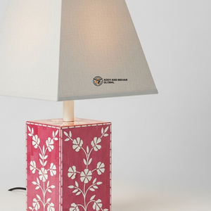 Premium Pink Inlay <b>Table</b> <b>Lamp</b> | Designer Bedside <b>Lamp</b> with Floral Pattern <b>Base</b> - Product Image 3