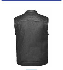 Men's Black PU <b>Leather</b> Biker Vest With Patch Designs V-Neck Single Breasted Moto Style Outer Wear - Product Image 5