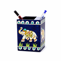 Support à crayons rectangulaire en bois peint à la main |   Organisateur de bureau au design éléphant |   Crayon de bureau fait main pour la rentrée scolaire, la maison et le bureau