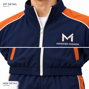 Chándal Unisex Azul Marino y Naranja, Estilo Deportivo, Cuello Alto, Manga Larga, Transpirable, Ecológico, Impermeable, Nailon/Algodón - Product Image 4