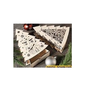 Custom Laser Cut Wooden Christmas Tree Storage Box DIY 3D Wood Xmas Gift Packaging Case Wholesale Holiday Home Decor Ornaments - Product Image 1