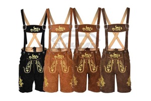Pantalones Cortos de Cuero Genuino Bávaro Trachten Lederhosen de Cintura Media, Calidad Premium, Traje de Oktoberfest, Pantalones Cortos Bordados - Product Image 2