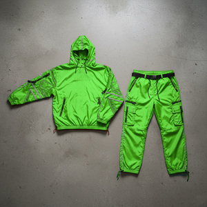 Custom Oversize Sportwear Streetwear Casual Winter Hooded Breathable Sweatsuit <b>Reflective</b> <b>Jacket</b> Jogger Set Windbreaker - Product Image 6