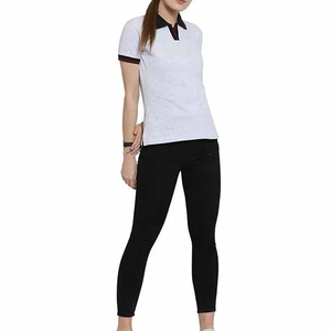 Polo pour femme gris clair uni à manches courtes, décontracté, 100% coton, tissu tricoté, longueur normale - Product Image 2