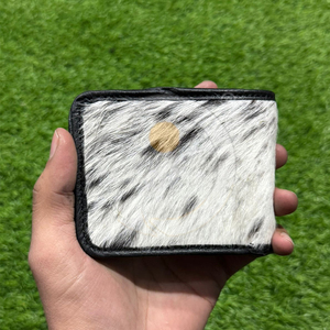 Portefeuille en cuir véritable de vache avec poils, fait main, fin, à double pli, porte-cartes, élégant, détails naturels - Product Image 1