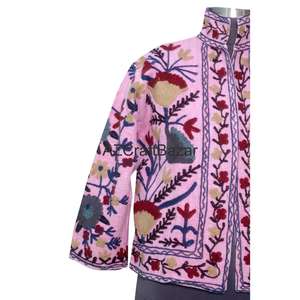 Chaqueta Bomber de Mujer con Cuello en V, Diseño Floral Vintage, Bordado Suzani TNT, Ecológica, Transpirable, de Secado Rápido, Tejido de Algodón - Product Image 2
