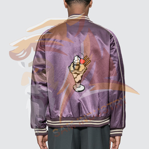 High Quality Custom Logo Men's Satin Jacket Custom Logo Printed Canvas Streetwear <b>Stand</b> Collar Satin Jacket For Men - Product Image 2