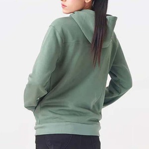 Sudadera con capucha y cremallera para mujer, de algodón polar, manga larga, con cordón y bolsillo canguro, color liso, para otoño - Product Image 2