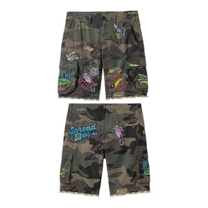 Manufacturer Custom Eco-Friendly Quick Dry Utility Pocket <b>Camo</b> Distressed <b>Cargo</b> Jeans Raw Edge <b>Men</b> <b>Cargo</b> Shorts Denim - Product Image 2
