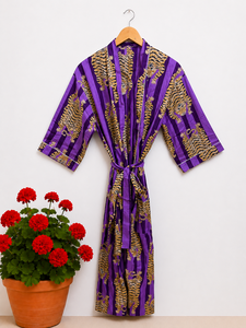 Kimono de Lujo Personalizado 100% Algodón para Mujer, Estampado Floral, Cuello en V, Cierre con Cordón, Largo hasta el Tobillo, Mangas 3/4, Listo para el Verano - Product Image 5