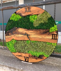 Luxury Forest Moss Wall <b>Clock</b> Rustic Wooden Handmade Nature Inspired Green Artistic Modern Home Decor Timepiece - Product Image 6
