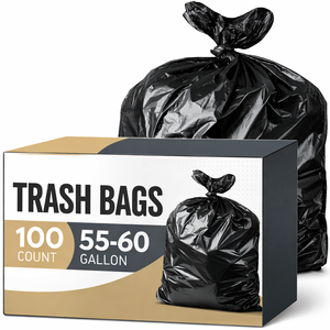 Bolsas de Basura Negras Resistentes de Grado Comercial HDPE de 55-60 Galones, Marca TH GB-020, para Uso en el Hogar, Oficina y Exteriores - Product Image 1