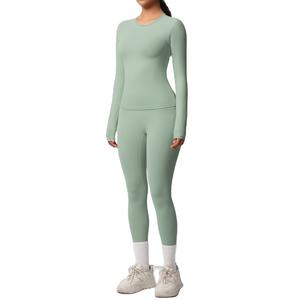 Conjunto Deportivo de Dos Piezas para Mujer, Camiseta de Manga Larga para Gimnasio y Fitness, Pantalones de Yoga de Cintura Alta, Leggings - Product Image 1