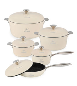 Juego de Utensilios de Cocina de Aluminio Forjado de 10 Piezas con Tapas Metálicas, Revestimiento Antiadherente de Granito, Asas de Acero Inoxidable, Base de Inducción - Product Image 1