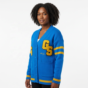 Cárdigan Varsity Personalizado con Parches de Chenille, Suéter Tejido, Fabricante de Cárdigans Letterman de Marca Privada - Product Image 1