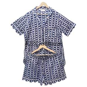 Conjunto de Pijama de Manga Corta para Mujer, 100% Algodón Puro, Estampado a Mano, Lujoso y Suave, con Cintura Elástica y Bolsillos, para Invierno y Verano - Product Image 1