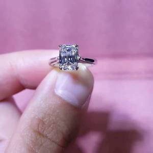Moissanite 2CT <b>Emerald</b> Cut Romantic Signet <b>Ring</b> Original 925 <b>Silver</b> Fine Modern Style Anniversary Gift For Girlfriends - Product Image 1