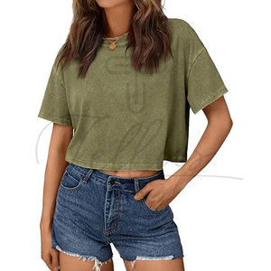 Wholesale 100% Cotton Summer <b>Crop</b> <b>Top</b> Women's T-shirt Acid Washed Oversized Drop Shoulder Eco-Friendly Quick Dry Custom Logo Hip - Product Image 2