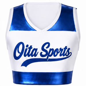 Maillot de cheerleading sans manches sublimé blanc et bleu roi, tenue de sport athlétique pour l'entraînement et la compétition - Product Image 1