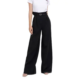 High-waisted long cotton pants with a youthful feminine belt provide OEM ODM service from Vietnam