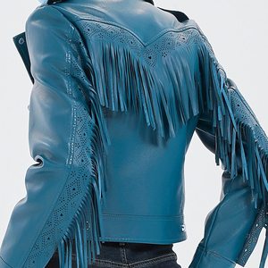 Women's Premium Short V-neck Fringe Lambskin Leather <b>Jacket</b> Genuine Soft Leather <b>Western</b> Fashion Sample Customization Available - Product Image 5