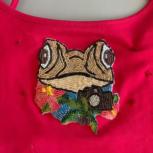 Camiseta Deportiva de Algodón Hecha a Mano con Letra H en Lentejuelas, Diseño de Estrella Bicolor Azul y Naranja, Manga Corta - Product Image 2