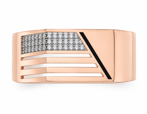 18K Rose Gold Diamond Geometric Signet <b>Ring</b> for Men High Polish Contemporary Luxury Wedding Party Daily Wear Gift Fine Jewelry - Product Image 3