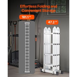 Scala Telescopica Pieghevole Multiuso da 2,35 m (7 1/2 piedi) con 4 Gradini, Altezza di Portata 4,7 m (15,5 piedi), Resistente per Uso Domestico - Product Image 5