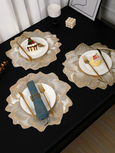 Manteles Individuales Florales Tabletex, Manteles Individuales Dorados, Manteles Individuales de <span class=keywords><strong>Vinilo</strong></span> para <span class=keywords><strong>Mesa</strong></span> de Comedor, Manteles Individuales Metálicos Reutilizables Brillantes Dorados para Bodas - Product Image 1