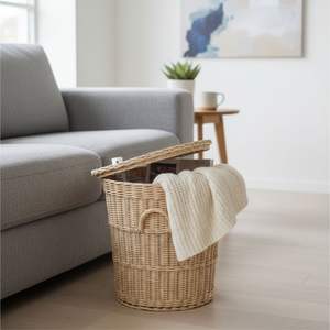 ตะกร้าหวายทรงกลมสำหรับซักผ้า งานฝีมือ - Product Image 3