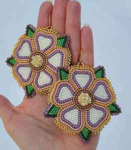 Pendientes de aro artesanales con bordado y cuentas, modernos, para bodas, fiestas, festivales, étnicos, de moda, accesorios de joyería. - Product Image 4