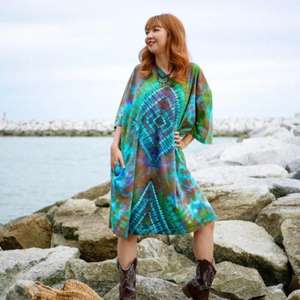 Women's Plus Size Straight Maxi Casual Dress Tie-Dye <b>Kaftan</b> Swimwear Cover <b>Summer</b> Beach Boho Abaya Natural Slit Design Tassel - Product Image 1
