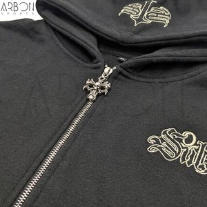 Sweat à capuche zippé noir pour homme 2026 OEM ODM, broderie gothique, streetwear, molletonné, avec logo personnalisé, décontracté, pour l'hiver - Product Image 6